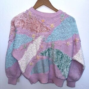 Vintage Jaclyn Smith Pastel Fairy Kei Cute Grandma Knit Sweater Beaded Large